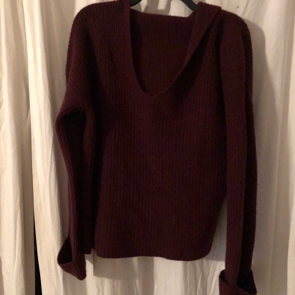360 Cashmere Deep Burgundy V-Neck Sweater